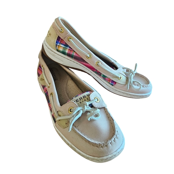 Sperry Topsiders Angelfish light Pink Leather Pink Plaid Boat Shoes - Picture 2 of 8